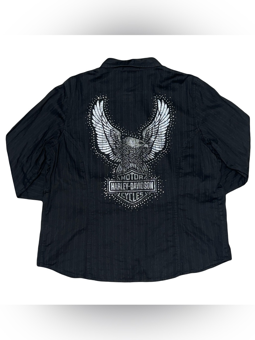 Harley Davidson Eagle Rhinestones Long-sleeve Shirt | 100% Cotton | Black | 1W